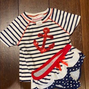 Flapdoodles Baby Girl Marine Navy Anchor Sailor Two Piece Swimwear Size 18M
